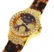 Золотистые кварцевые часы с леопардовым браслетом