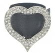 Женский черный кожаный браслет с серебряным сердцем, украшенным камнями