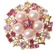 Кольцо с жемчугом и розовыми австрийскими кристаллами (в виде цветка)