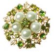 Кольцо с жемчугом и австрийскими кристаллами зеленого перидота (в виде цветка)