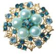 Кольцо с жемчугом и синими австрийскими кристаллами (в виде цветка)