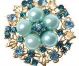 Кольцо с жемчугом и синими австрийскими кристаллами (в виде цветка)