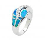 Серебряное кольцо с сине-зелеными кристаллами и стразами (№5)