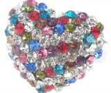 Кольцо в виде сердца с разноцветными австрийскими кристаллами из аметиста