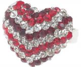 Кольцо в виде сердца с красно-белыми австрийскими кристаллами из аметиста