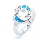 Стильное серебряное кольцо с рыбками и синими кристаллами (№7)